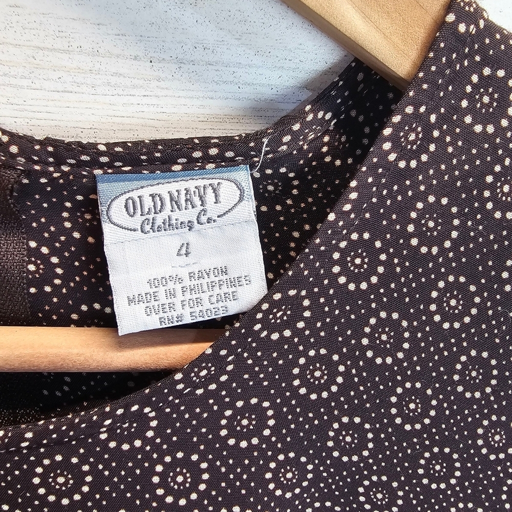 Vintage Old Navy 90s Chocolate Brown Print Midi Dress Sz 4 Rayon Sleeveless - Picture 16 of 16